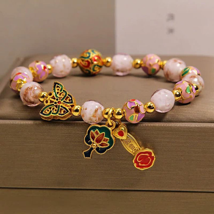 Buddha Stones Pink Liuli Butterfly Lotus Ruyi Handle Transformation Charm Bracelet - Pink Butterfly Lotus(Wrist Circumference: 5.91-6.29  in / 15-16cm) - image 0