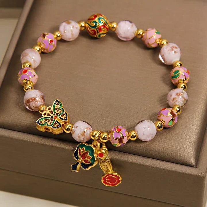 Buddha Stones Pink Liuli Butterfly Lotus Ruyi Handle Transformation Charm Bracelet - image 4