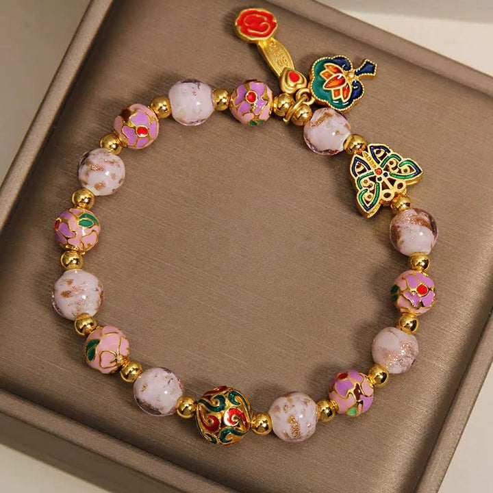 Buddha Stones Pink Liuli Butterfly Lotus Ruyi Handle Transformation Charm Bracelet - image 2