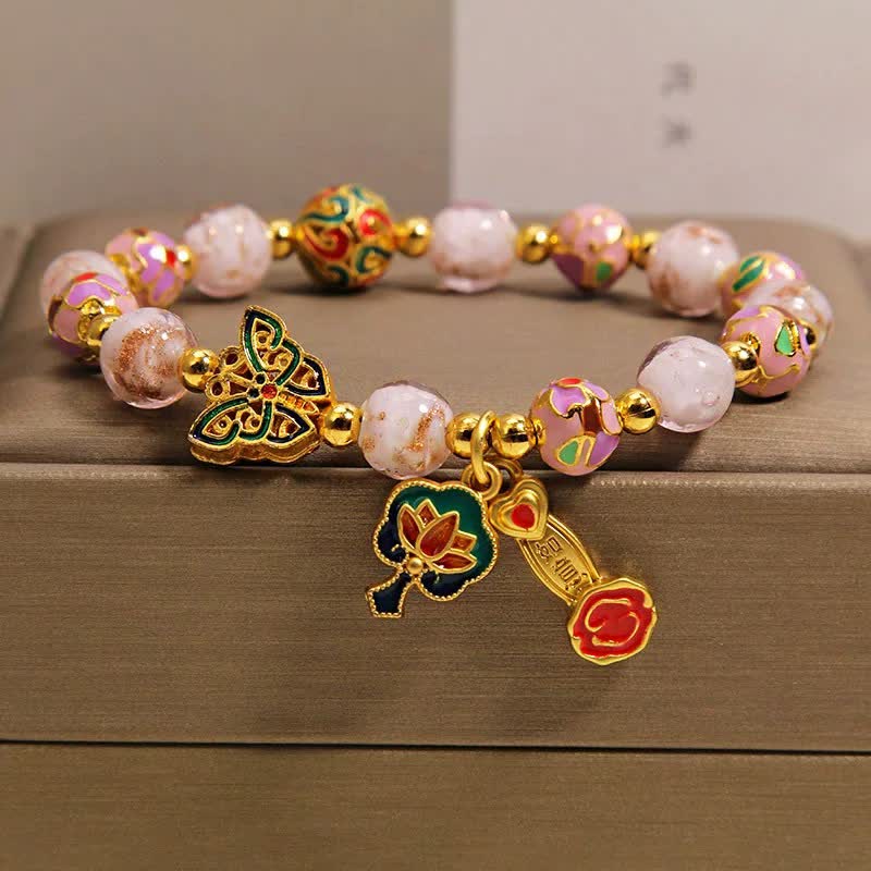Buddha Stones Pink Liuli Butterfly Lotus Ruyi Handle Transformation Charm Bracelet - image 9