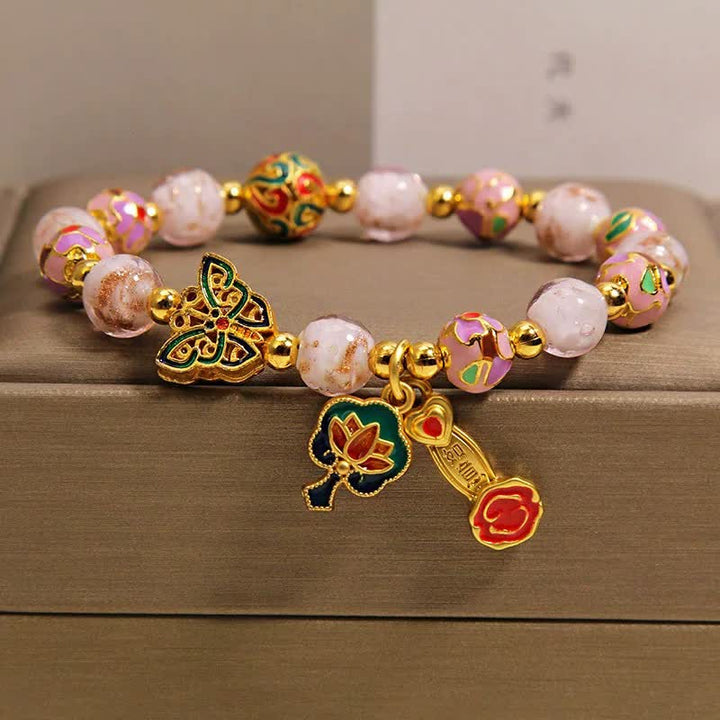 Buddha Stones Pink Liuli Butterfly Lotus Ruyi Handle Transformation Charm Bracelet - image 9