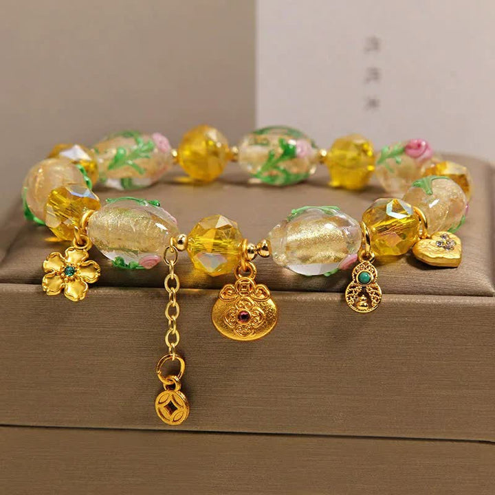 Buddha Stones Yellow Liuli Faceted Money Bag Copper Coin Gourd Abundance Charm Chinese Style Bracelet - image 4