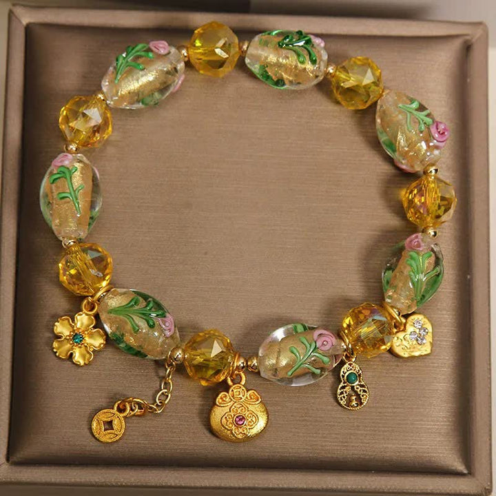 Buddha Stones Yellow Liuli Faceted Money Bag Copper Coin Gourd Abundance Charm Chinese Style Bracelet - image 1