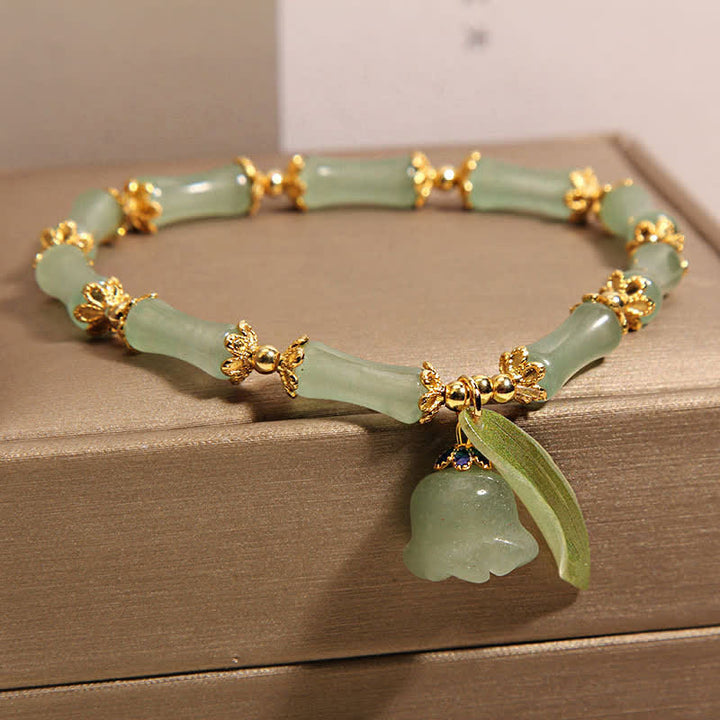 Buddha Stones Green Aventurine Bamboo Luck Growth Lily of the Valley Charm Bracelet - image 5