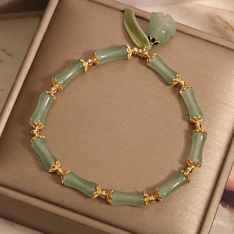 Buddha Stones Green Aventurine Bamboo Luck Growth Lily of the Valley Charm Bracelet - image 4