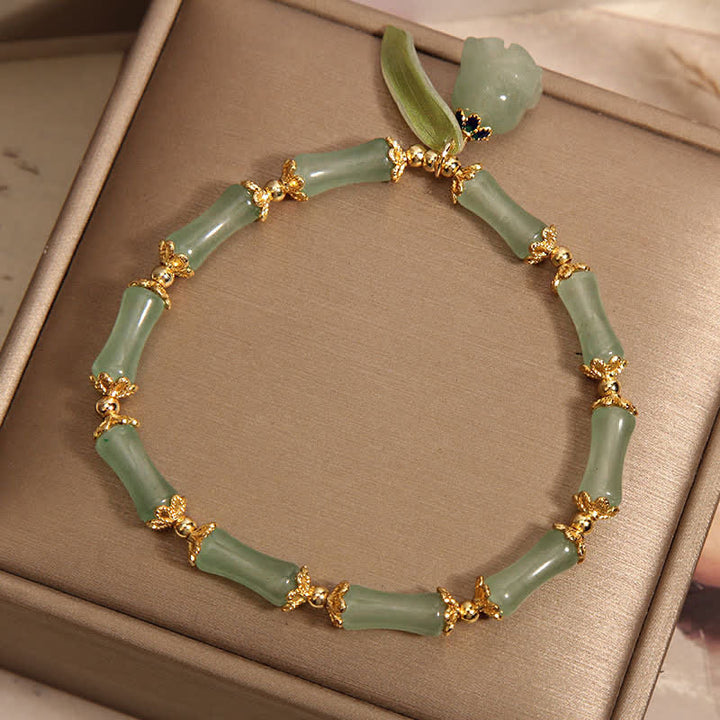 Buddha Stones Green Aventurine Bamboo Luck Growth Lily of the Valley Charm Bracelet - image 4