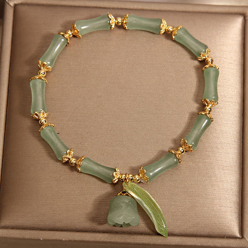 Buddha Stones Green Aventurine Bamboo Luck Growth Lily of the Valley Charm Bracelet - image 1