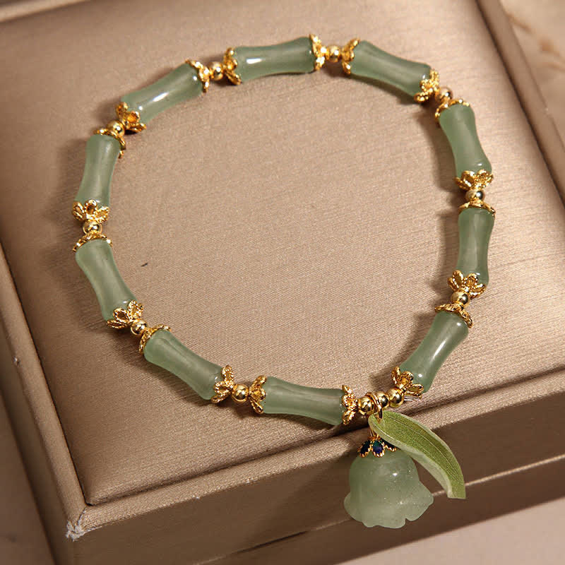 Buddha Stones Green Aventurine Bamboo Luck Growth Lily of the Valley Charm Bracelet - image 2