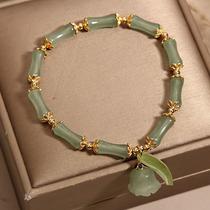 Buddha Stones Green Aventurine Bamboo Luck Growth Lily of the Valley Charm Bracelet - image 2