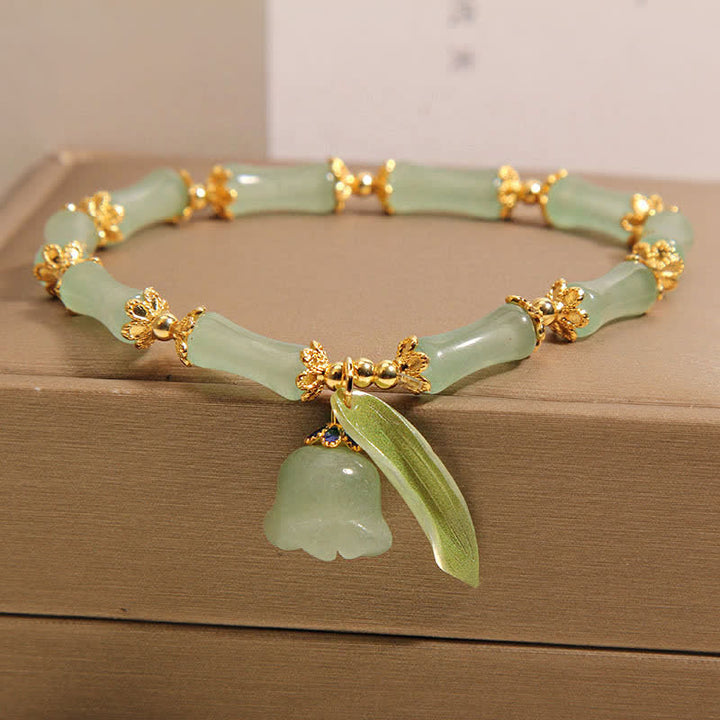Buddha Stones Green Aventurine Bamboo Luck Growth Lily of the Valley Charm Bracelet - image 6