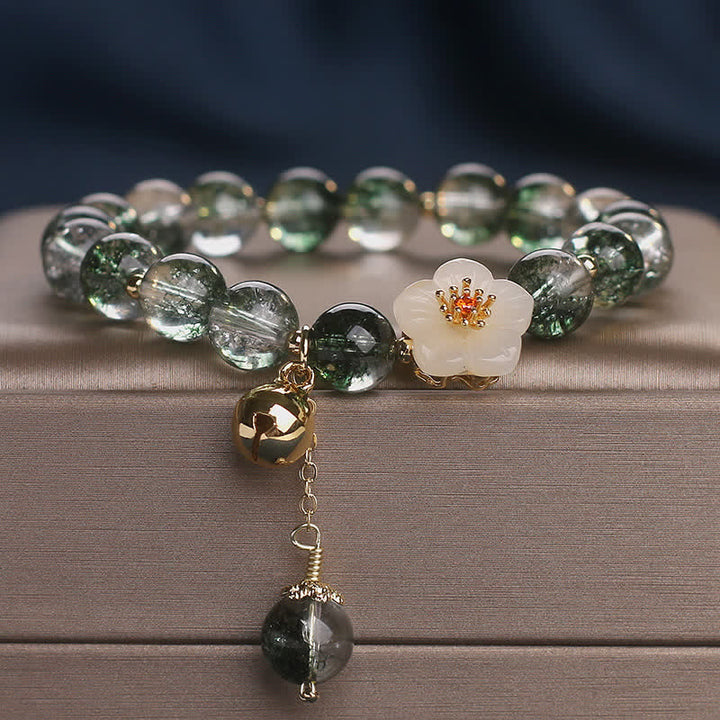 Buddha Stones Green Phantom White Jade Flower Charm Wealth Bracelet - image 7