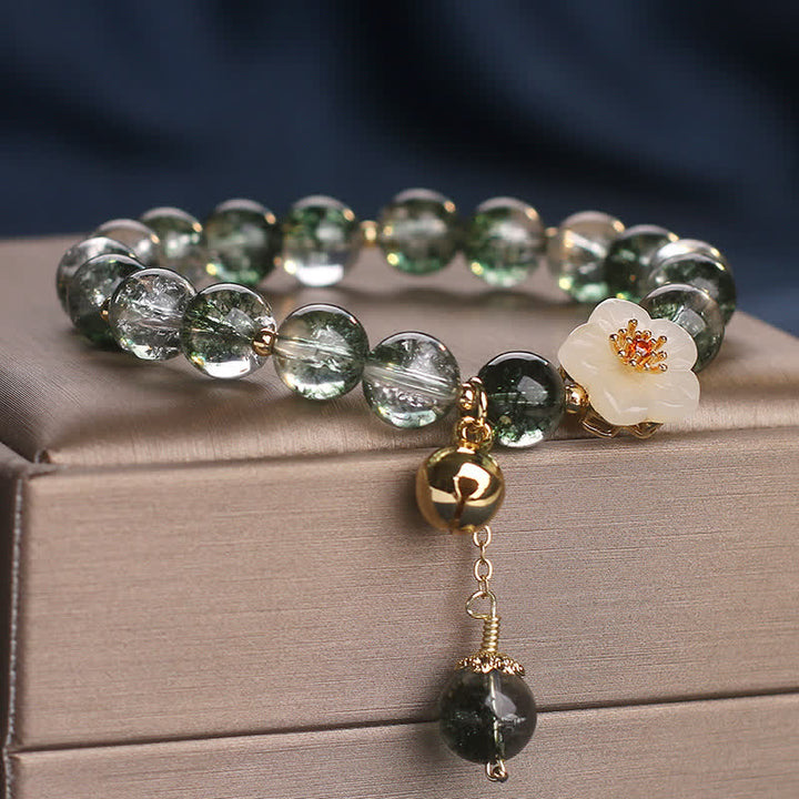 Buddha Stones Green Phantom White Jade Flower Charm Wealth Bracelet - image 3