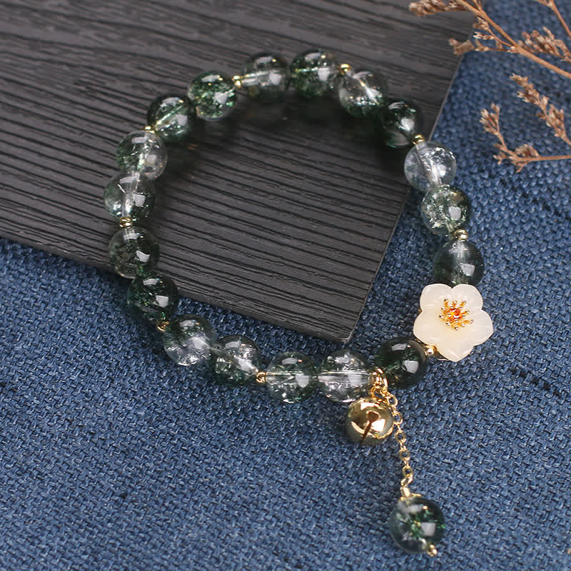 Buddha Stones Green Phantom White Jade Flower Charm Wealth Bracelet - image 9