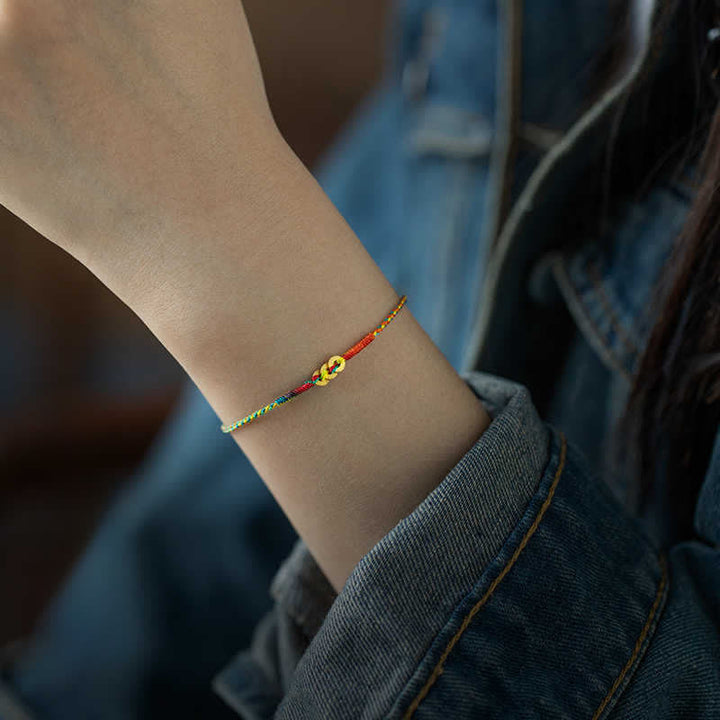 Buddha Stones Copper Coins Hand-Woven Red Multicolor String Luck Bracelet - image 8