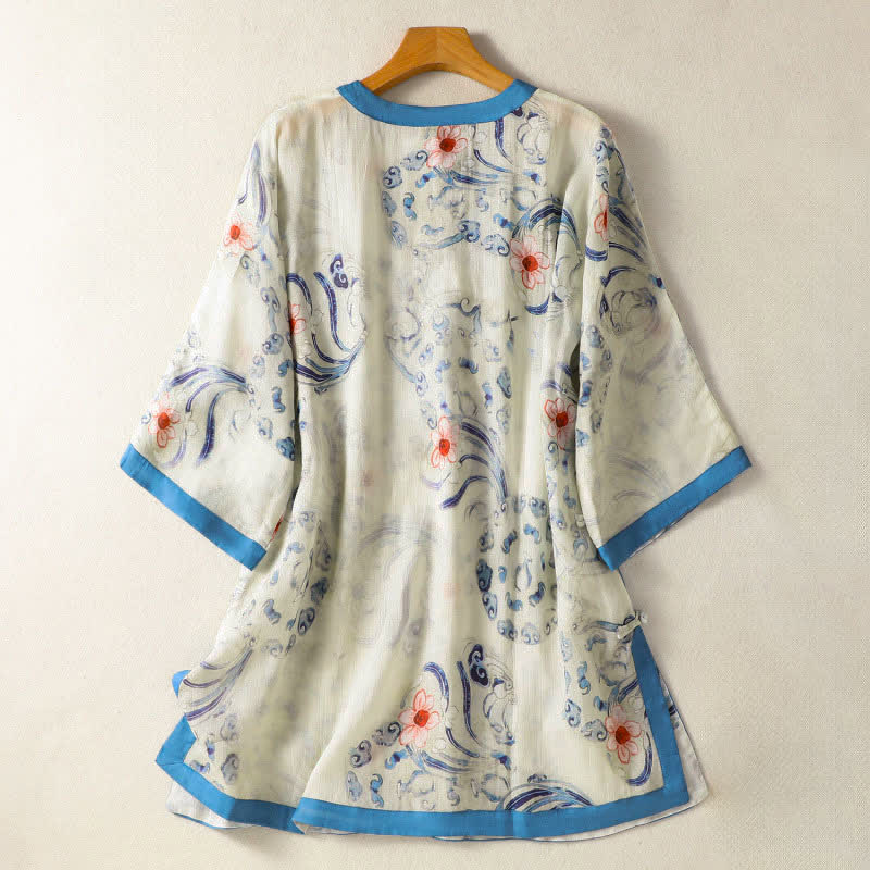 Buddha Stones Summer Tang Style Vintage Frog Button Abstract Women's Long Sleeve Shirts - image 1
