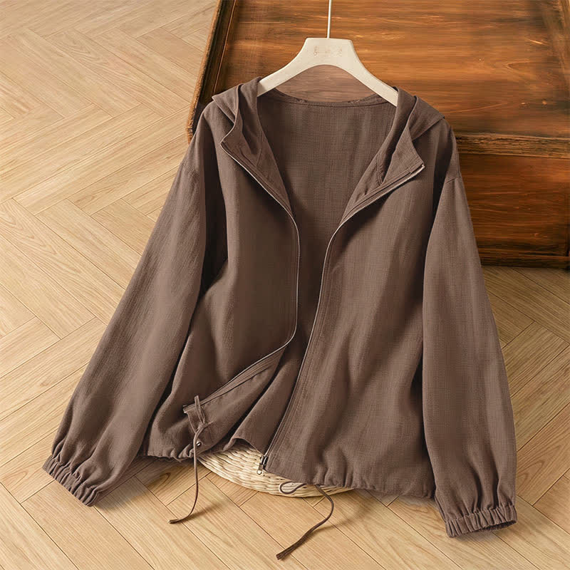Buddha Stones Summer Casual Minimalist Drawstring Solid Women's Jackets With Pocket - Sienna - US14, UK/AU18, EU46 (4XL) - image 0