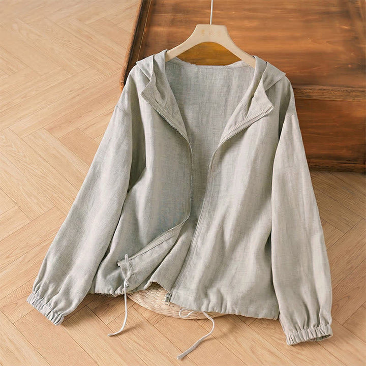 Buddha Stones Summer Casual Minimalist Drawstring Solid Women's Jackets With Pocket - Silver - US14, UK/AU18, EU46 (4XL) - image 2