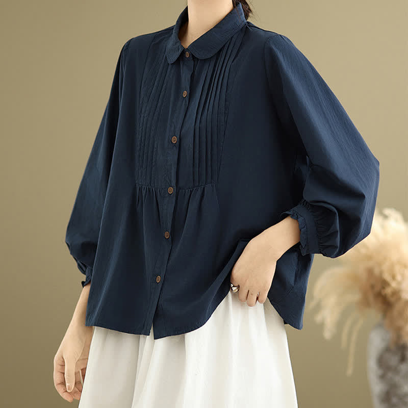 Buddha Stones Summer Casual Vintage Button-Up Solid Women's Long Sleeve Shirts - image 2