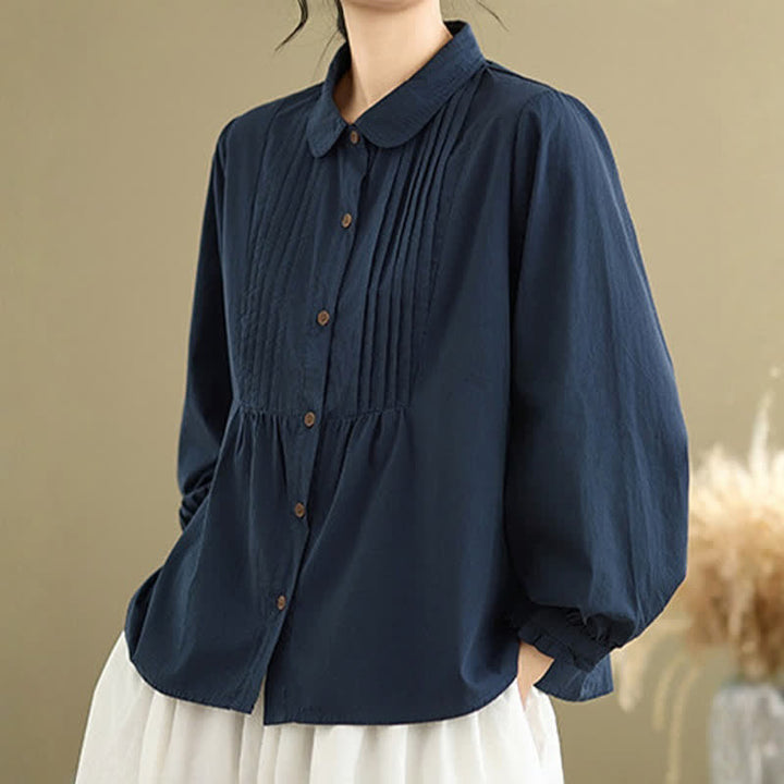 Buddha Stones Summer Casual Vintage Button-Up Solid Women's Long Sleeve Shirts - image 3