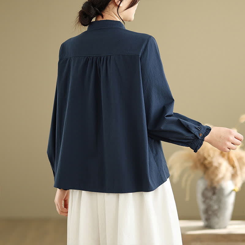 Buddha Stones Summer Casual Vintage Button-Up Solid Women's Long Sleeve Shirts - image 1