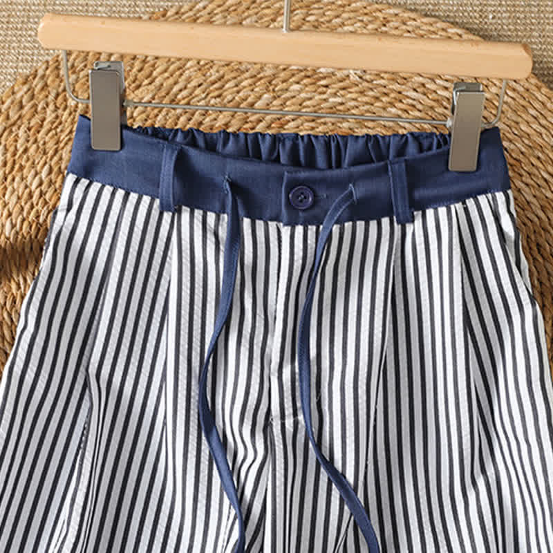 Buddha Stones Summer Casual Drawstring Striped Long Pants Women's Wide Leg Pants With Pocket - image 3