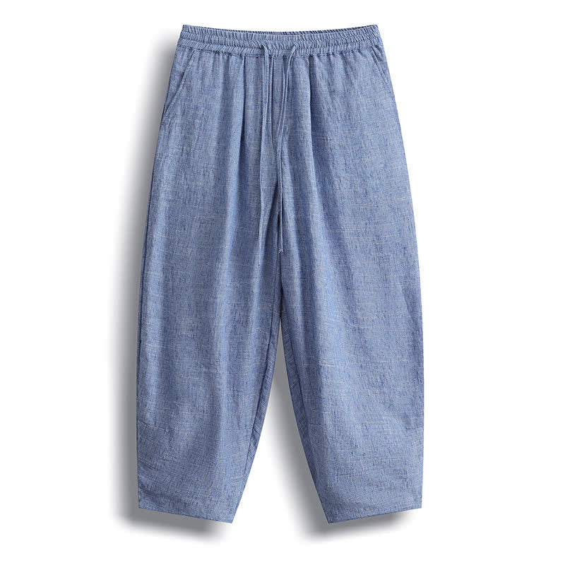 Buddha Stones Summer Casual Minimalist Drawstring Solid Cropped Pants Men's Harem Pants With Pocket - LightSteelBlue - US/UK/AU46, EU56 (5XL) - image 1