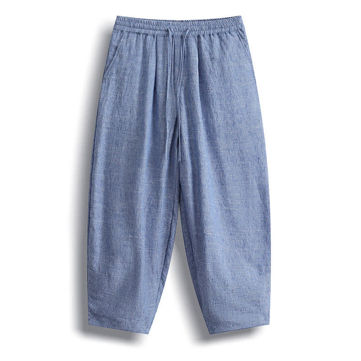 Buddha Stones Summer Casual Minimalist Drawstring Solid Cropped Pants Men's Harem Pants With Pocket - LightSteelBlue - US/UK/AU46, EU56 (5XL) - image 1
