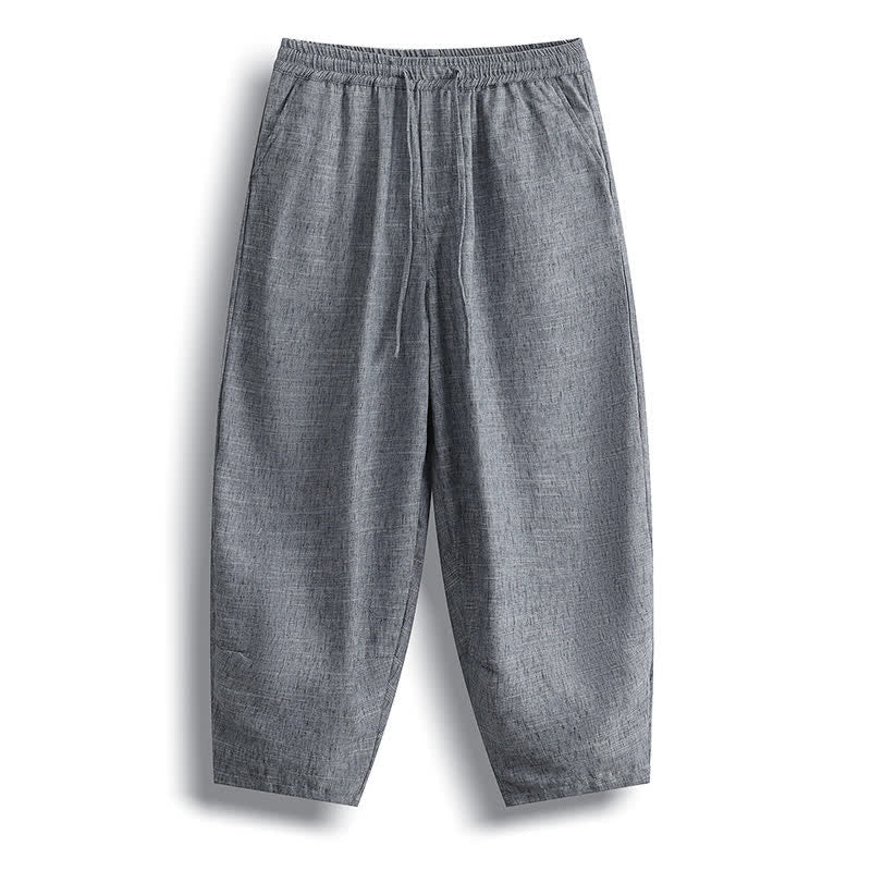 Buddha Stones Summer Casual Minimalist Drawstring Solid Cropped Pants Men's Harem Pants With Pocket - DimGray - US/UK/AU46, EU56 (5XL) - image 0