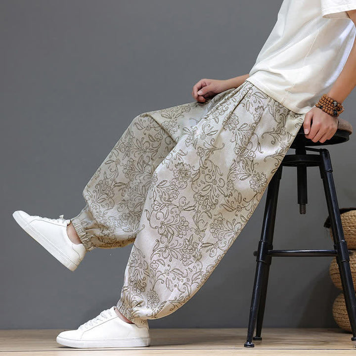 Buddha Stones Summer Casual Vintage Drawstring Floral Ankle Pants Men's Harem Pants With Pocket - image 8