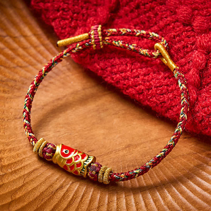 Buddha Stones Koi Fish Luck Hand-Woven String Bracelet - Maroon With Koi Fish Accessory - image 10