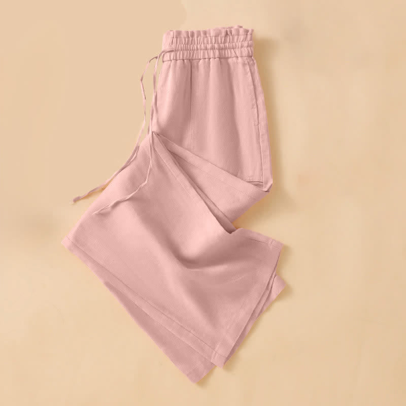 Buddha Stones Summer Casual Minimalist Drawstring Solid Ankle Pants Women's Straight Leg Pants With Pocket - image 8