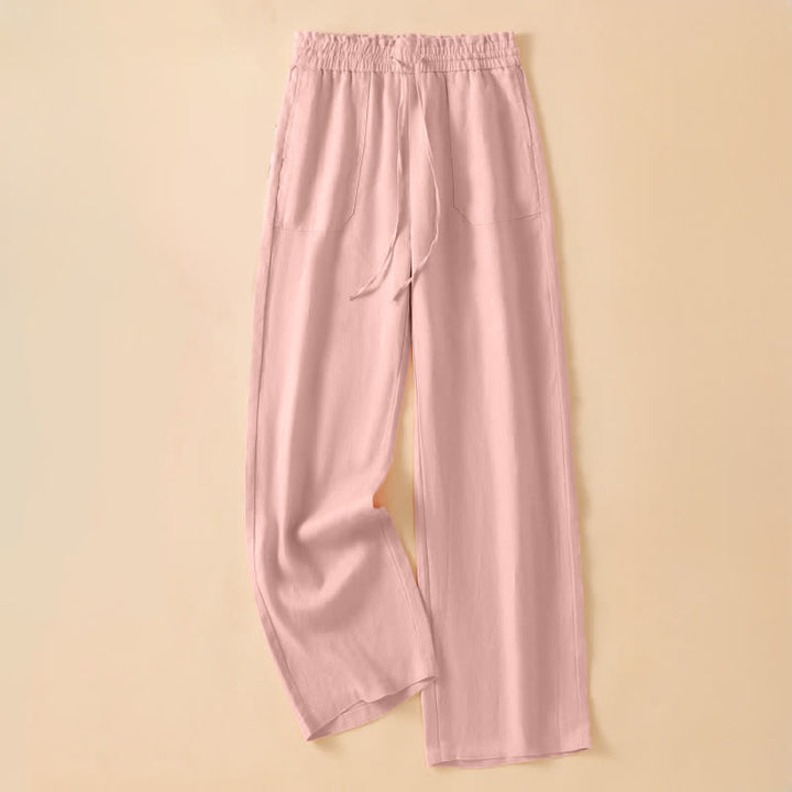 Buddha Stones Summer Casual Minimalist Drawstring Solid Ankle Pants Women's Straight Leg Pants With Pocket - LightPink - US8-10, UK/AU12-14, EU40-42 (2XL) - image 6
