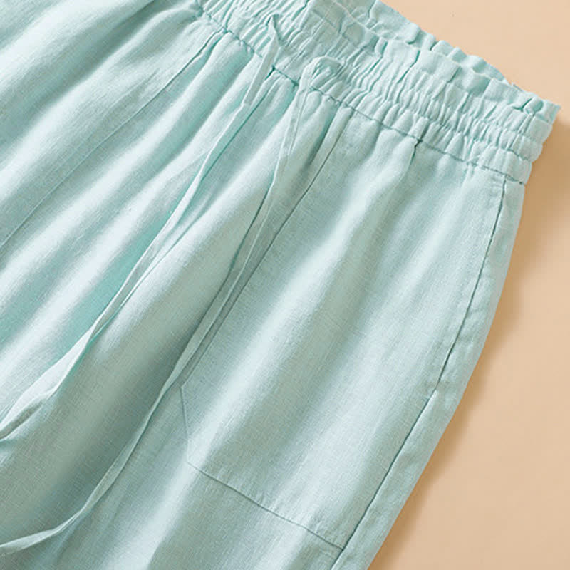 Buddha Stones Summer Casual Minimalist Drawstring Solid Ankle Pants Women's Straight Leg Pants With Pocket - image 19