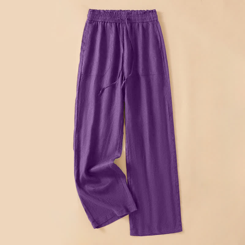 Buddha Stones Summer Casual Minimalist Drawstring Solid Ankle Pants Women's Straight Leg Pants With Pocket - Purple - US8-10, UK/AU12-14, EU40-42 (2XL) - image 21