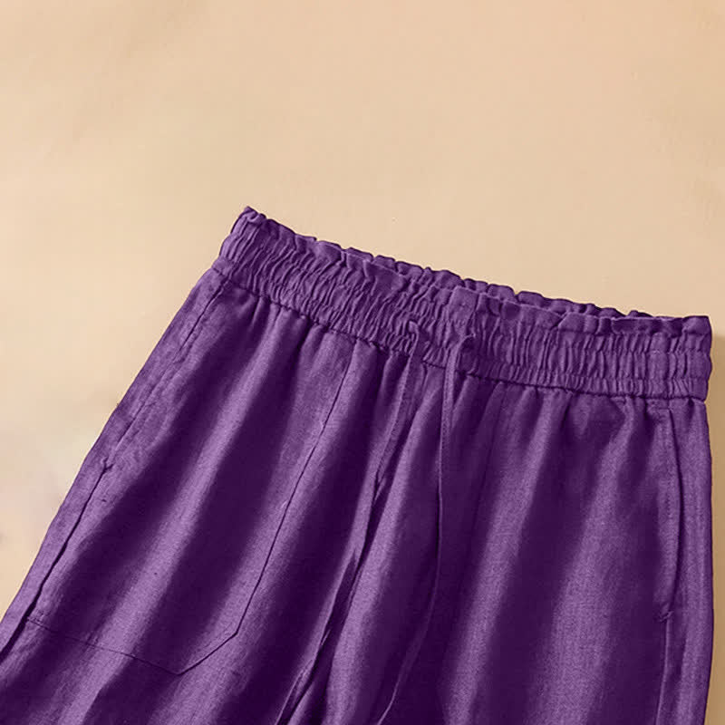 Buddha Stones Summer Casual Minimalist Drawstring Solid Ankle Pants Women's Straight Leg Pants With Pocket - image 24