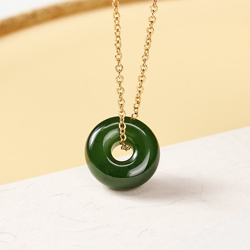 Buddha Stones Natural Cyan Jade Peace Buckle Abundance Pendant Copper 925 Sterling Silver Chain Necklace - Natural Jade(Color May Vary) - 925 Sterling Silver Chain - image 0