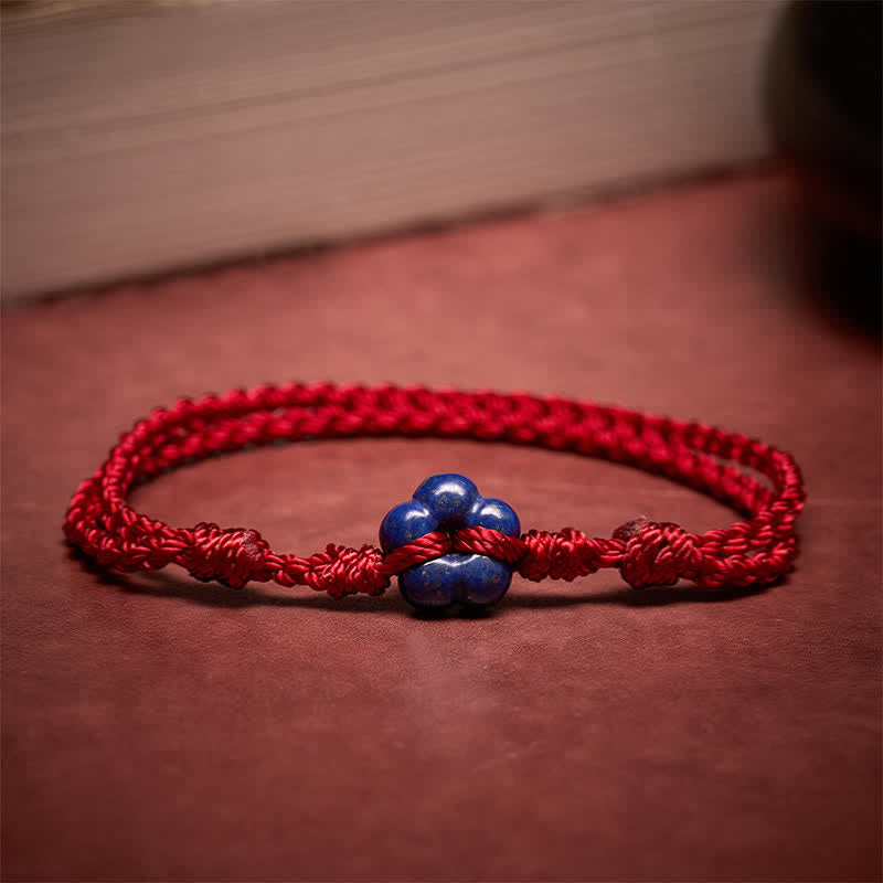 Buddha Stones Hand-Woven Flower Lapis Lazuli Red String Luck Bracelet - Lapis Lazuli(Wrist Circumference: 5.51-7.48 in / 14-19cm) - image 0