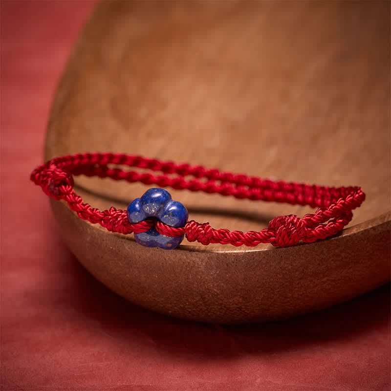 Buddha Stones Hand-Woven Flower Lapis Lazuli Red String Luck Bracelet - image 3