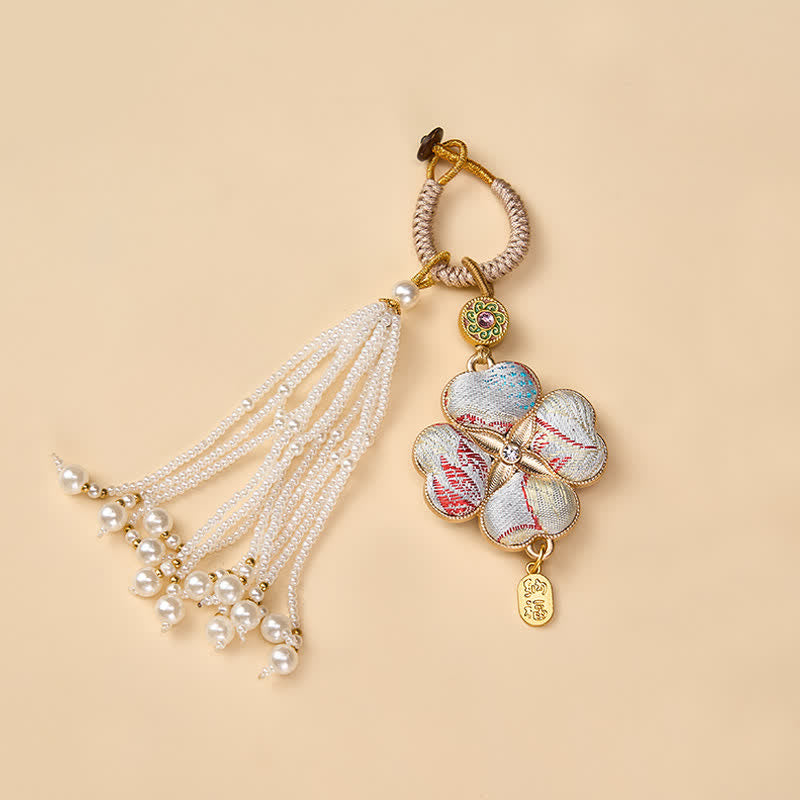 Buddha Stones Song Brocade Four Leaf Clover Fu Character Lucky Fortune Wealth Tassel Keychains - image 15