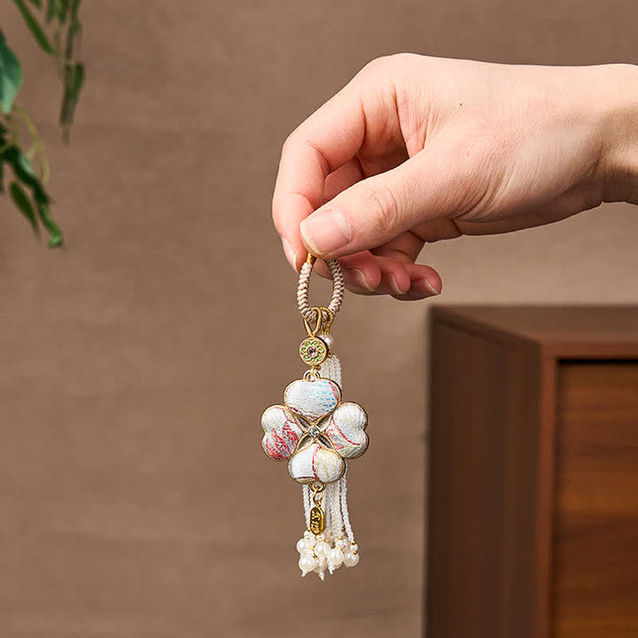 Buddha Stones Song Brocade Four Leaf Clover Fu Character Lucky Fortune Wealth Tassel Keychains - image 16