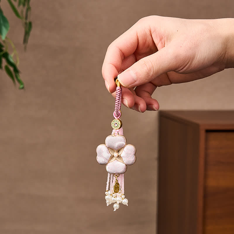 Buddha Stones Song Brocade Four Leaf Clover Fu Character Lucky Fortune Wealth Tassel Keychains - image 8