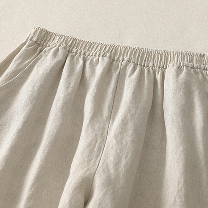 Buddha Stones Summer Daily Solid Color Elastic Waistband Design Women's Wide Leg Pants With Pockets - image 2