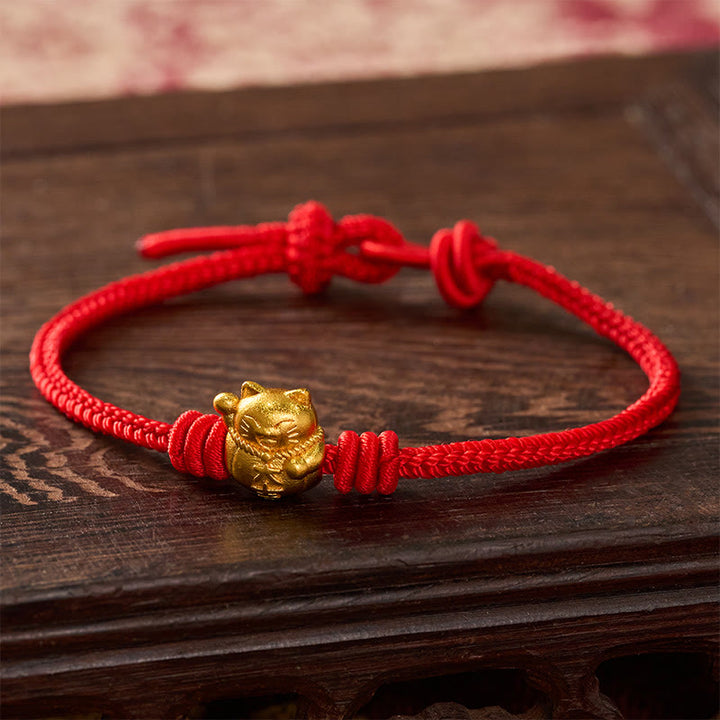 Buddha Stones Hand-Woven Red String Copper Lucky Cat Blessing Adjustable Bracelet - Red - 6.7–7.5 in / 17–19 cm - image 9