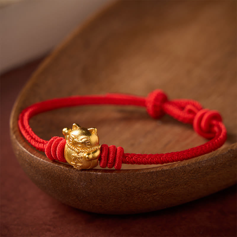 Buddha Stones Hand-Woven Red String Copper Lucky Cat Blessing Adjustable Bracelet - image 10