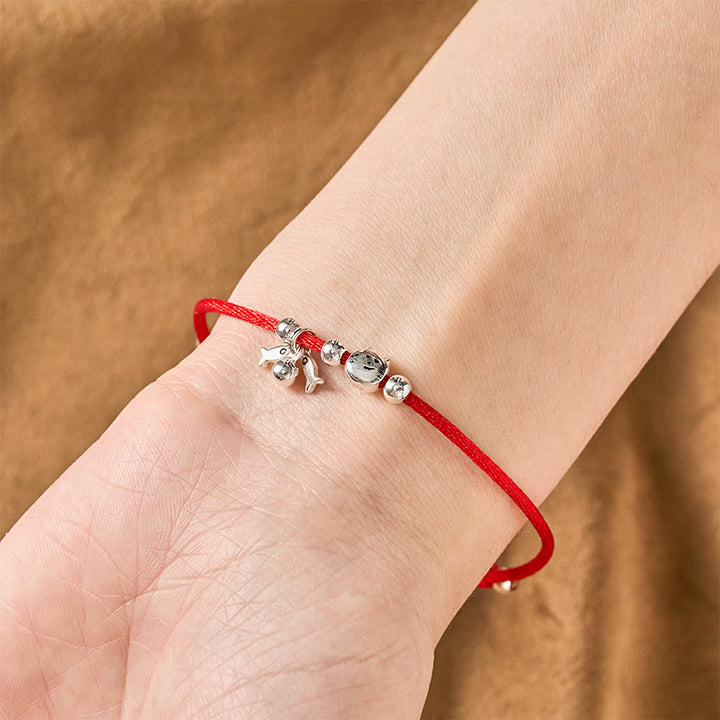 Buddha Stones 925 Sterling Silver Cute Cat Fish Red String Blessing Bracelet - image 4