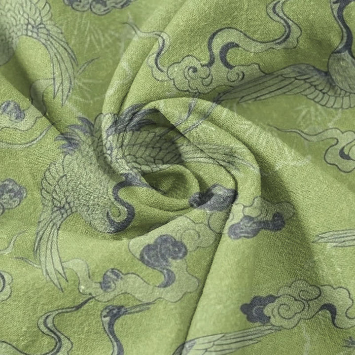 Buddha Stones Cotton Crane Clouds Pattern Men's Short Sleeve Half Button Shirt - image 8