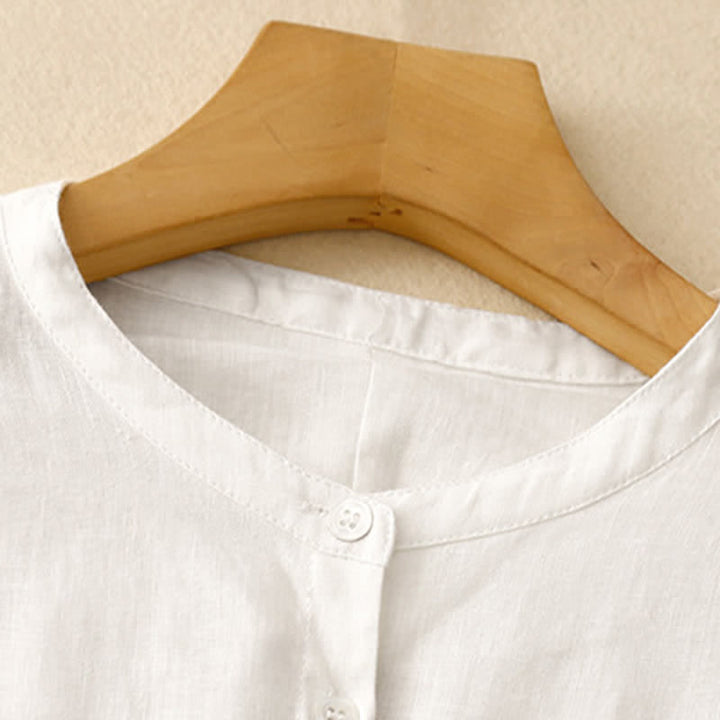 Buddha Stones Summer Tang Style Minimalist Mandarin Collar Solid Women's Long Sleeve Shirts - image 10