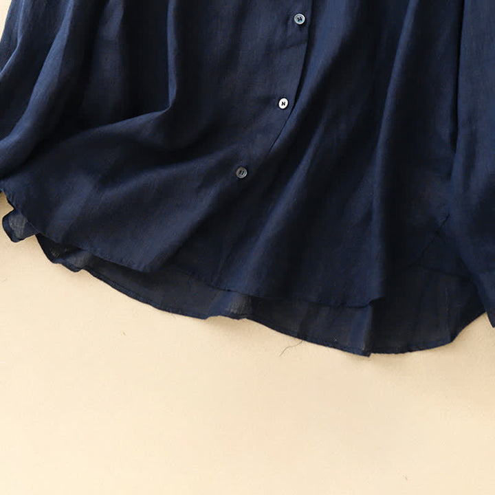 Buddha Stones Summer Tang Style Minimalist Mandarin Collar Solid Women's Long Sleeve Shirts - image 4