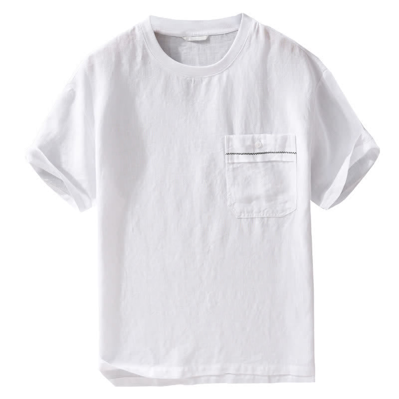 Buddha Stones Summer Casual Minimalist Solid Men's Short Sleeve T-Shirts With Patch Pocket - image 13