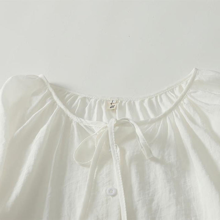 Buddha Stones Spring Summer Casual Boho Crew Neck Drawstring Button-Up Solid Women's Long Sleeve Shirts - image 7
